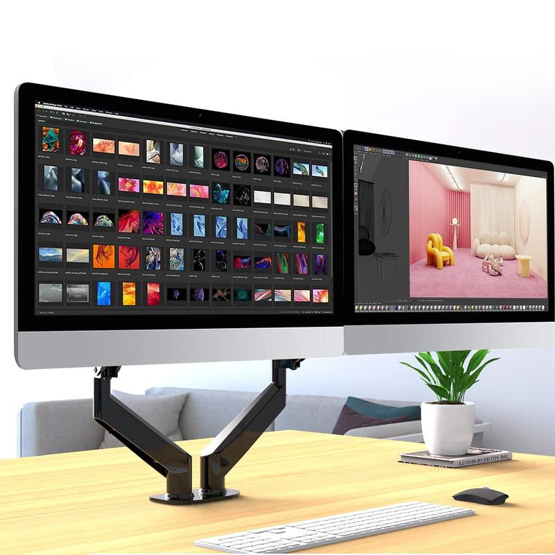 Suptek Dual Monitor Mount Standheight Adjustable Gas Spring Monitor Arm Desk Mount for 2 Computer Screens 17 to 32 In,Each Arm Holds up to 22Lbs MD8SP