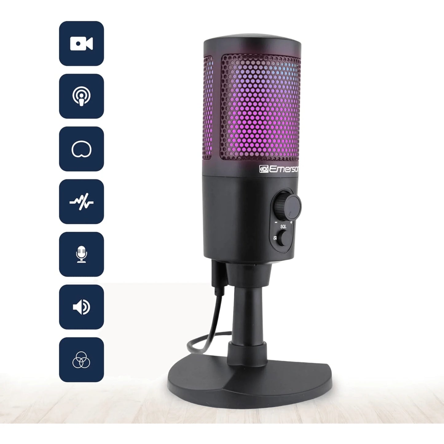 Micrófono USB Profesional Emerson con Iluminación RGB